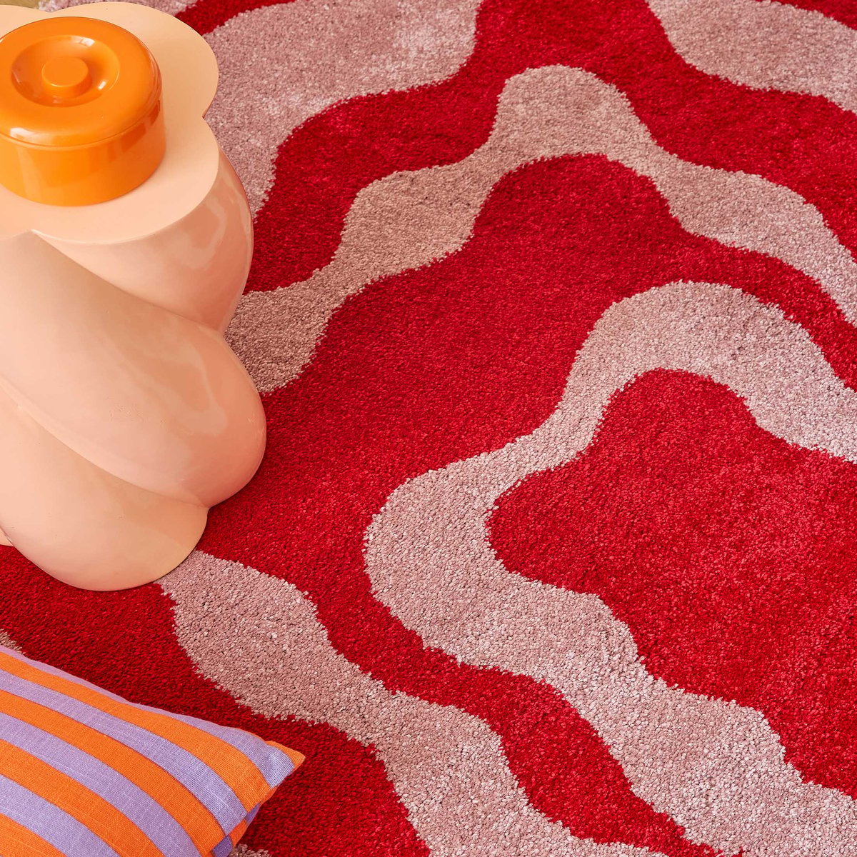 Tapis de salon rétro année 70 GROOVY rouge, NAZAR RUGS