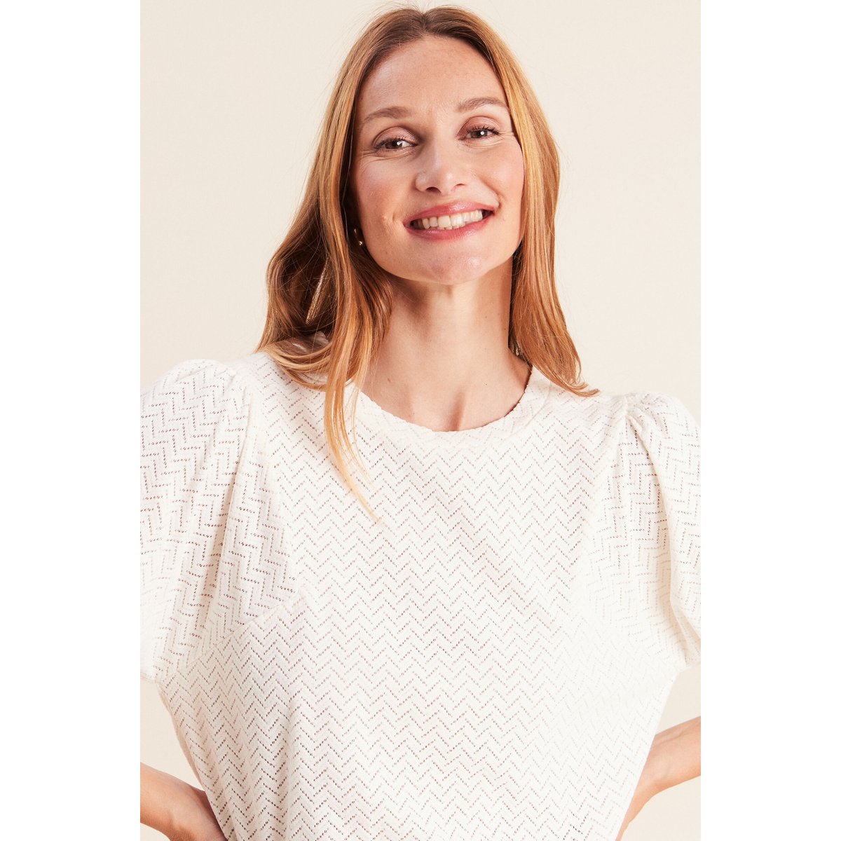 Blouse droite col rond manches 3/4 ecru, BREAL