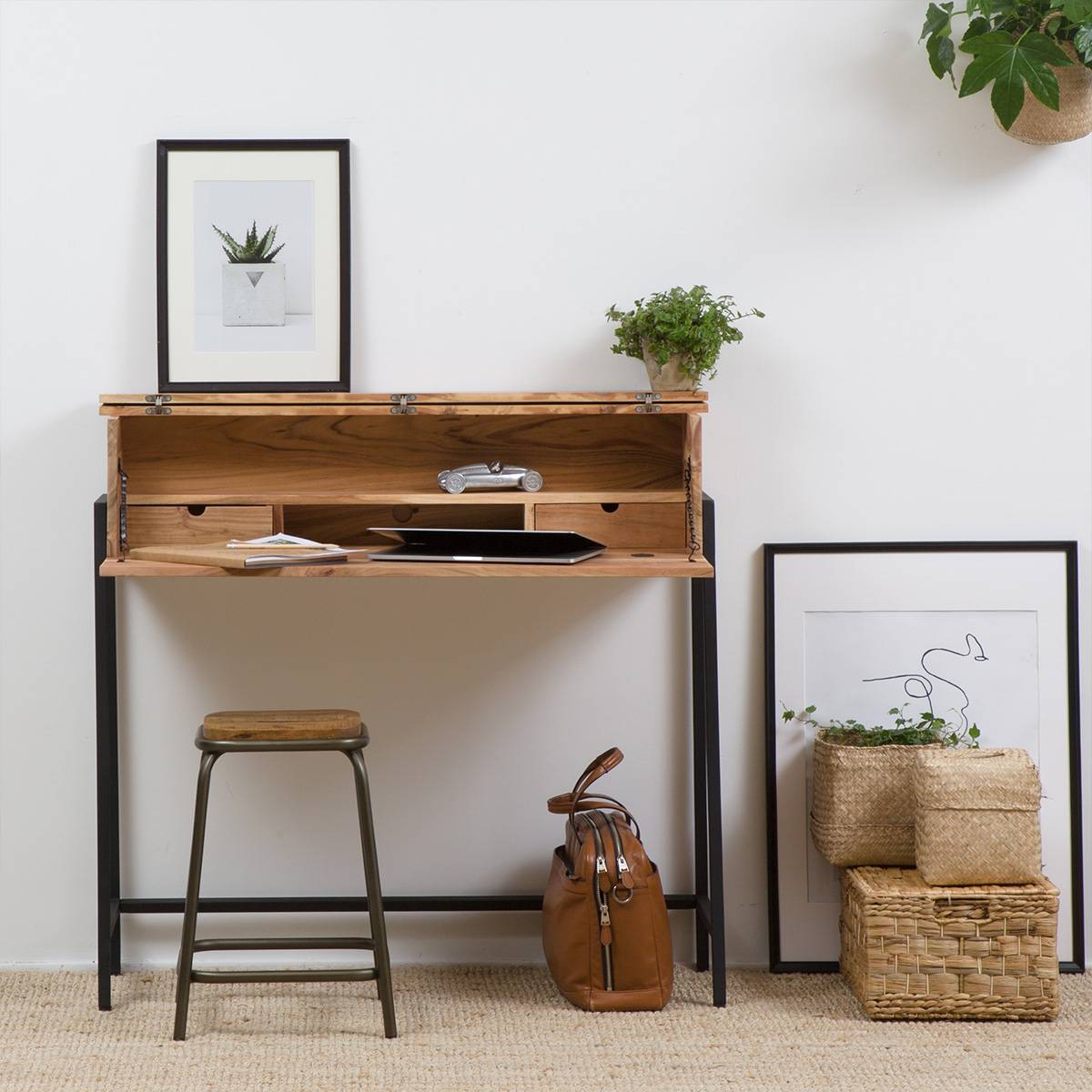 Bureau en bois d'acacia et métal MILO bois clair, MADE IN MEUBLES