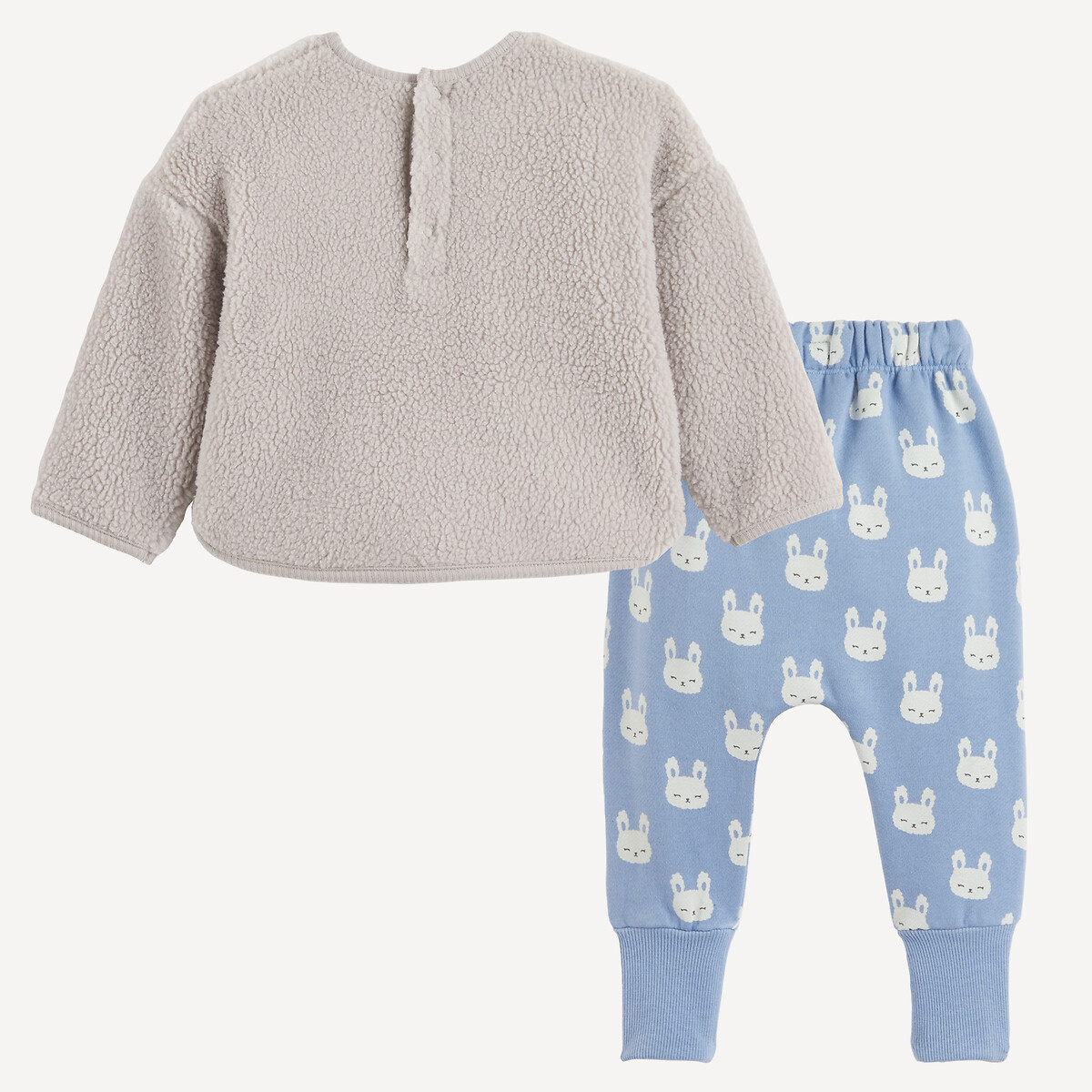 Conjunto de dos piezas: sudadera tipo sherpa y pantalón sarouel de felpa gris/azul, LA REDOUTE COLLECTIONS