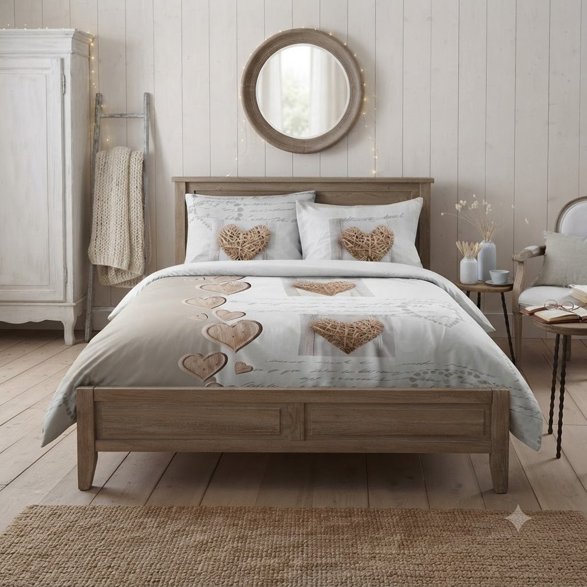 Housse de couette + taie Charming coeur beige, EDEN