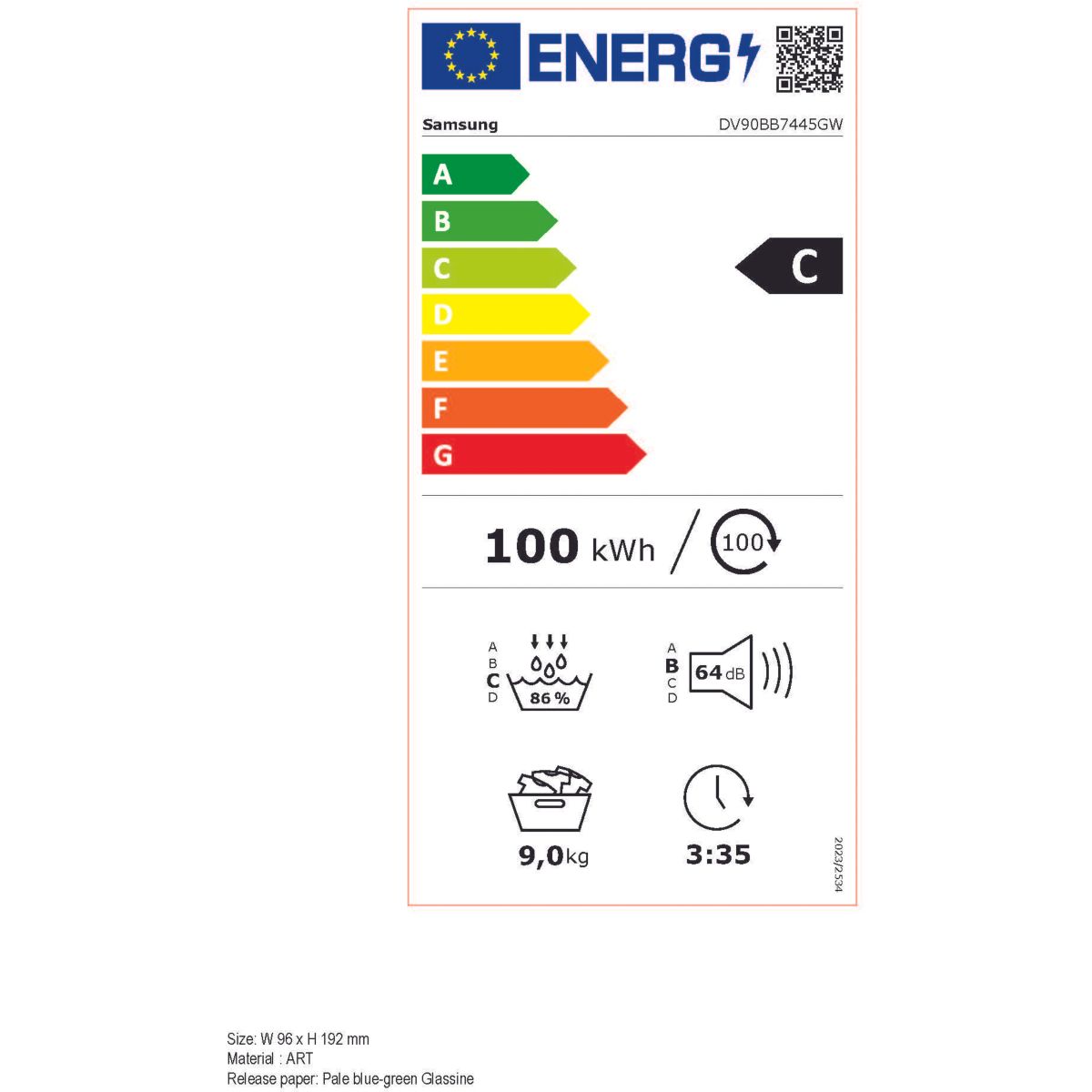 Sèche linge pompe à chaleur DV90BB7445GWS3 Bespoke AI blanc, SAMSUNG
