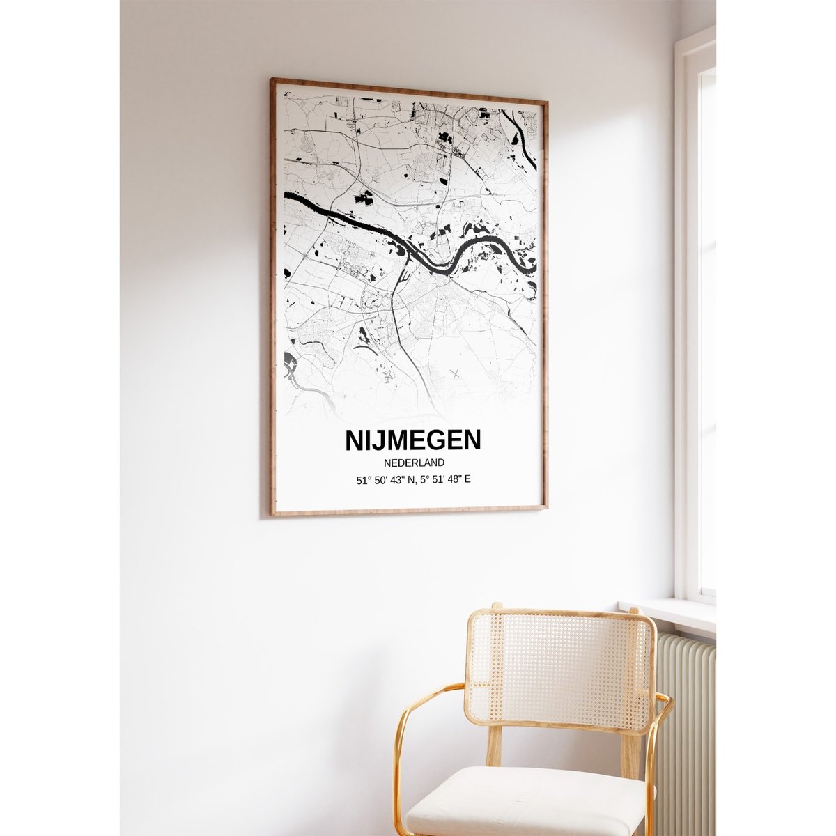 Affiche carte Nijmegen - rectangle Noir et Blanc blanc, L'AFFICHERIE