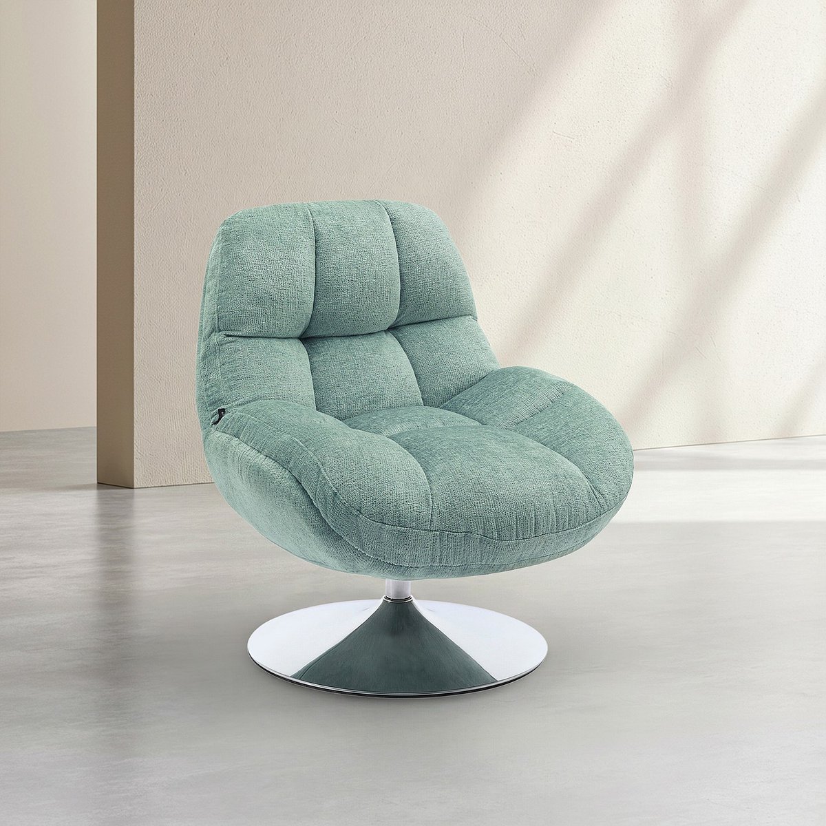 Fauteuil pivotant en tissu et métal chromé MOGLIANO bleu ciel, HABITAT