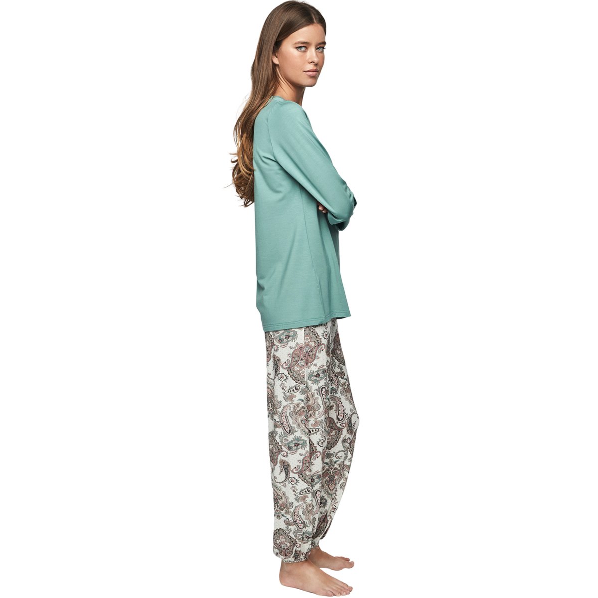 Pyjama pantalon top manches longues P109 CACHEMIRE BAMBOO vert, SELMARK