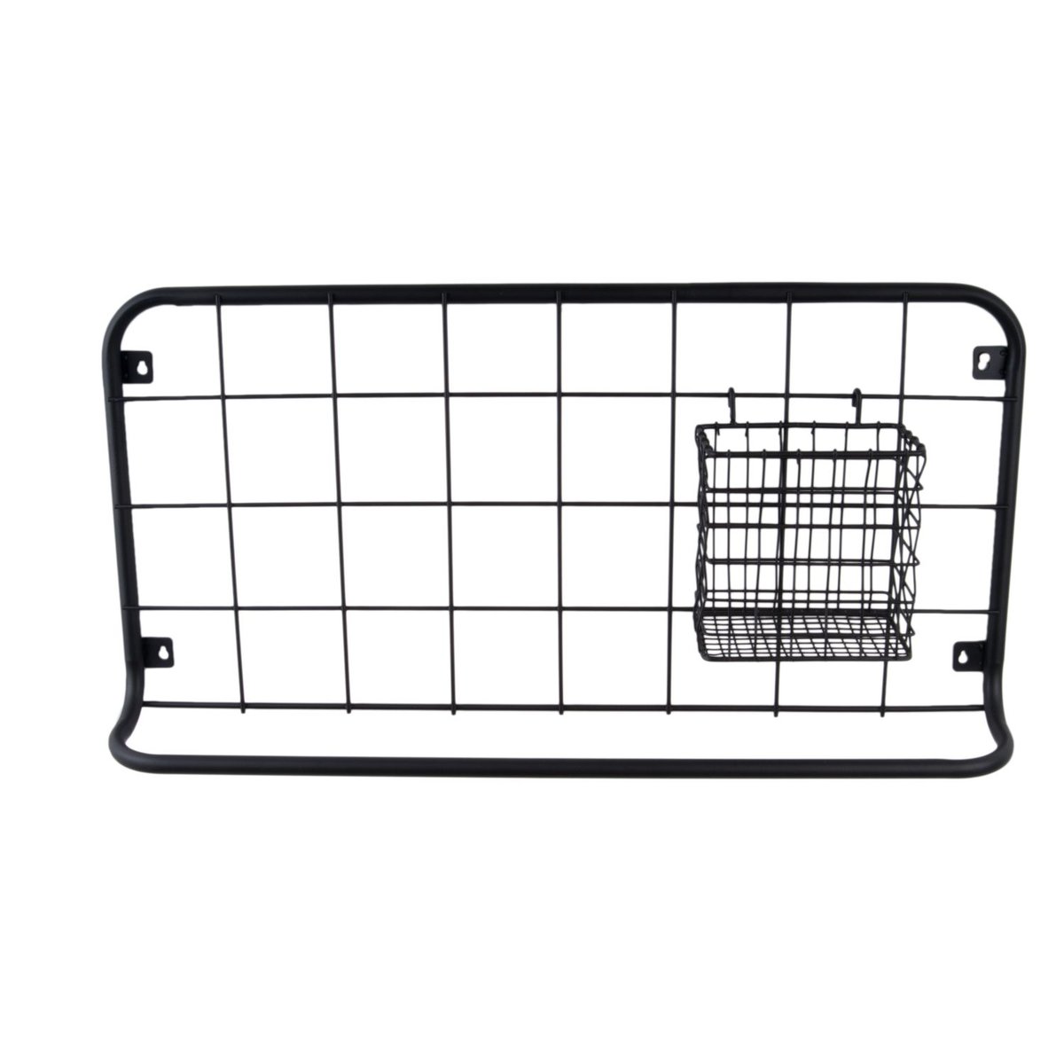 Etagère de cuisine en métal avec crochets et panier de rangement GRID noir, PRESENT TIME