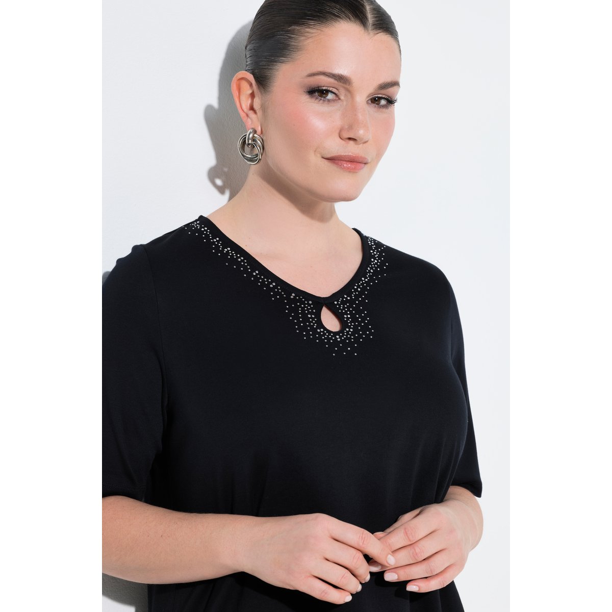T-shirt en coton Pima noir, ULLA POPKEN