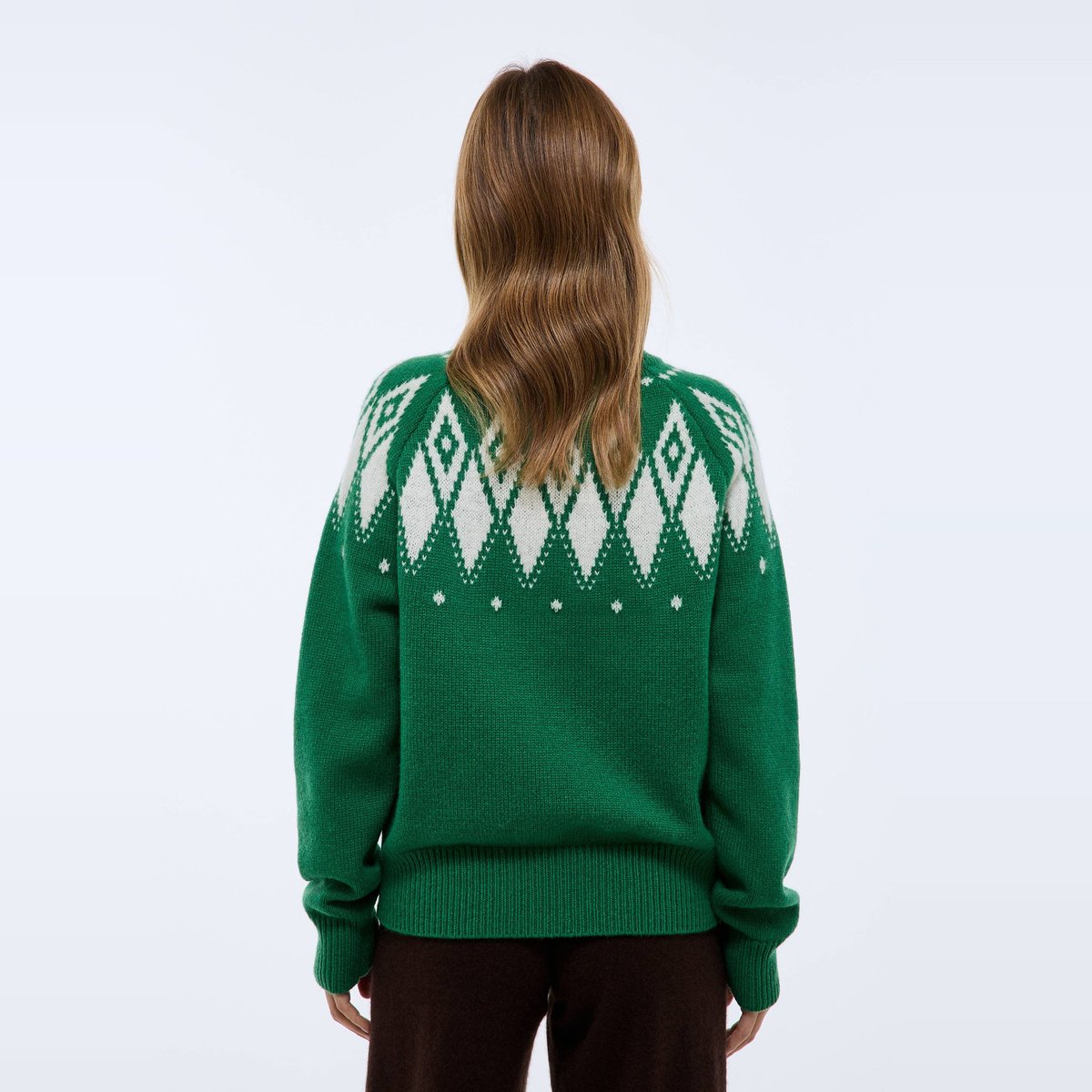 Pull col montant avec jacquard fantaisie en laine, Oeko-Tex salade, MONOPRIX
