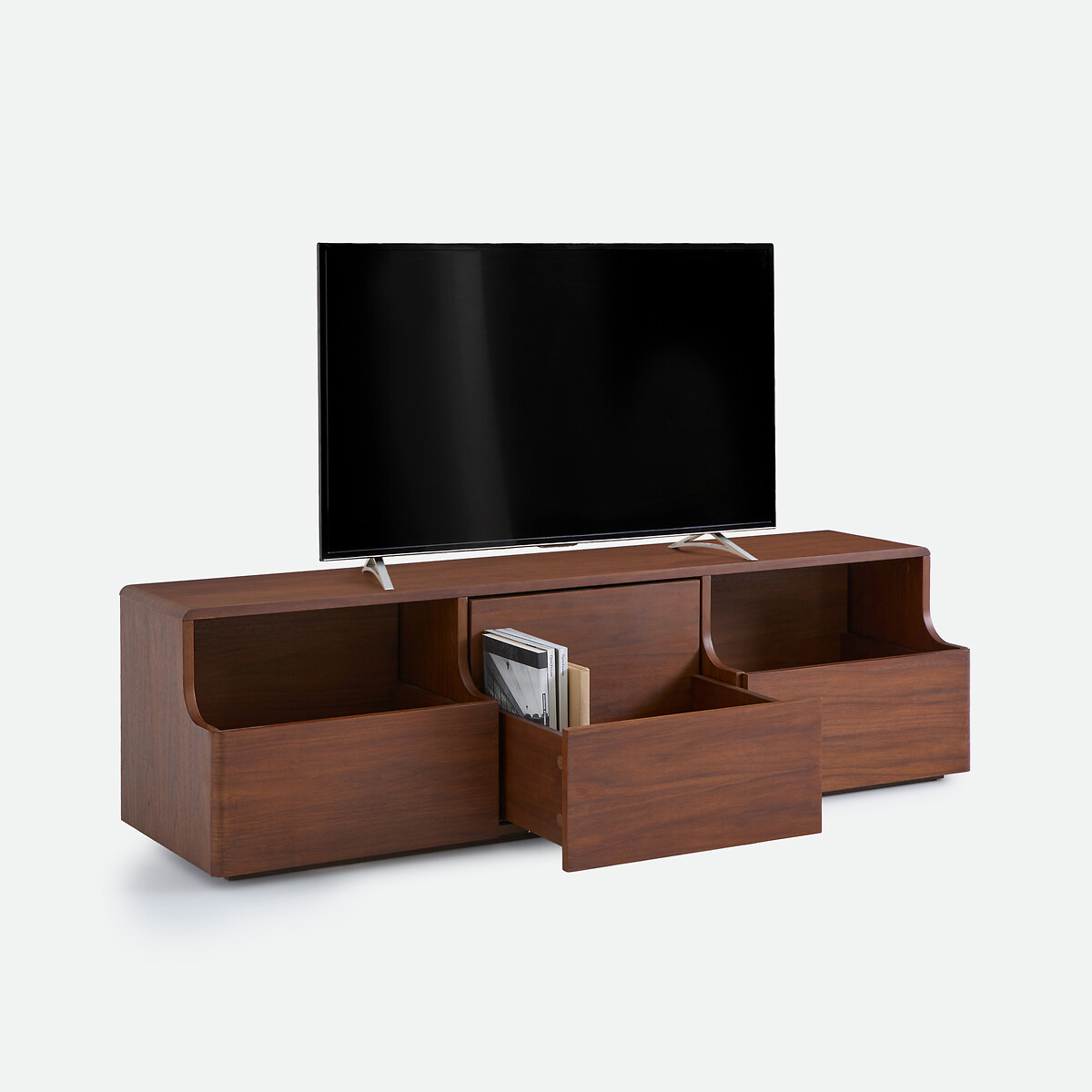 Meuble TV, 3 tiroirs, en plaqué noyer, largeur 150 cm, MAX noyer, LA REDOUTE INTERIEURS