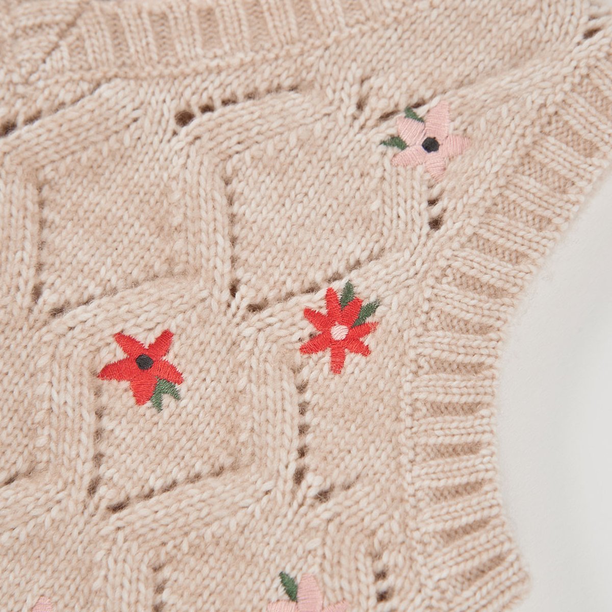 Pull sans manches fille brodé de fleurs beige, BOBOLI