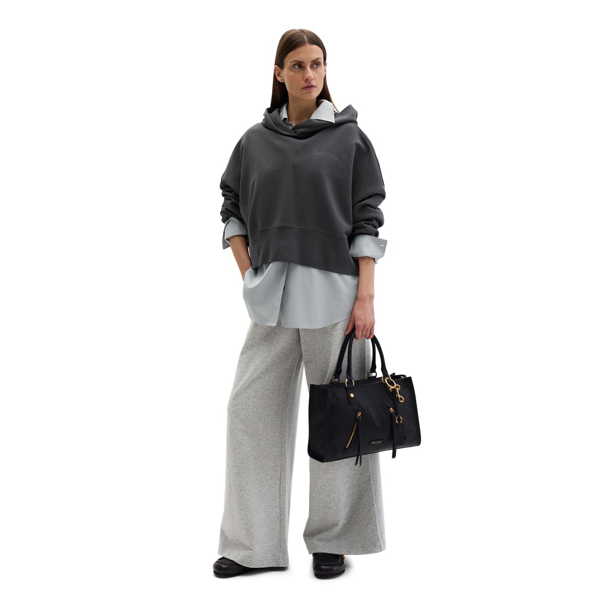 Shopper small en cuir de mouton structuré noir, MARC O'POLO