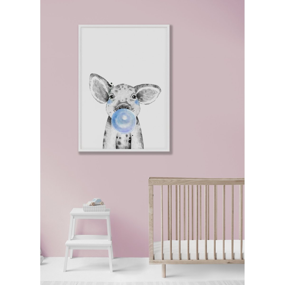 Poster Bulle de bébé Cochon Bleue blanc, L'AFFICHERIE