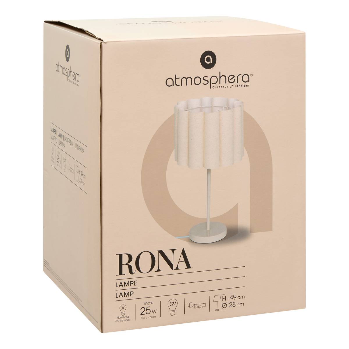 Lampe à poser en tissu RONA beige, ATMOSPHERA