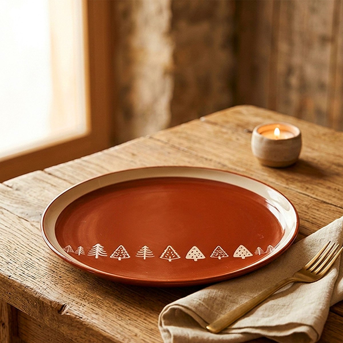 Lot de 6 assiettes plates 26cm en grès, MONTAGNE terracotta, NOVASTYL