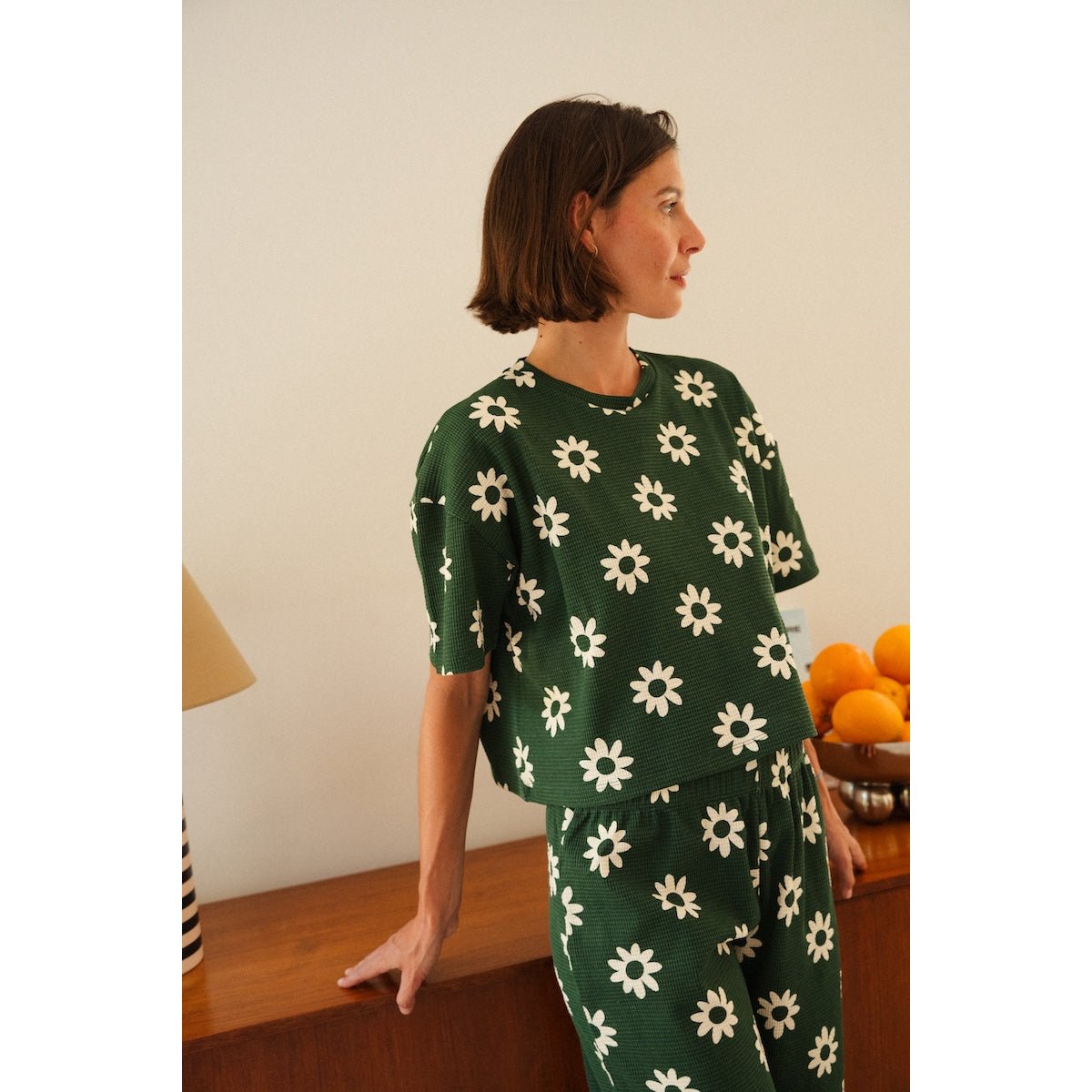Pyjama Long Gaufré Coton BIO dahlia vert, WE ARE JOLIES