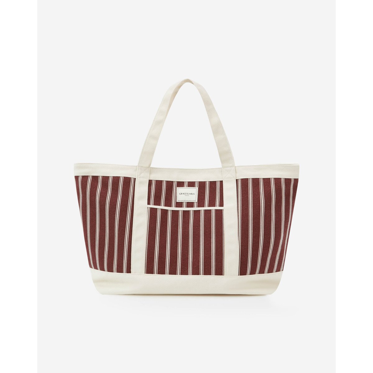 Tote bag large en toile rayée cherry Aspen cherry, GRACE AND MILA