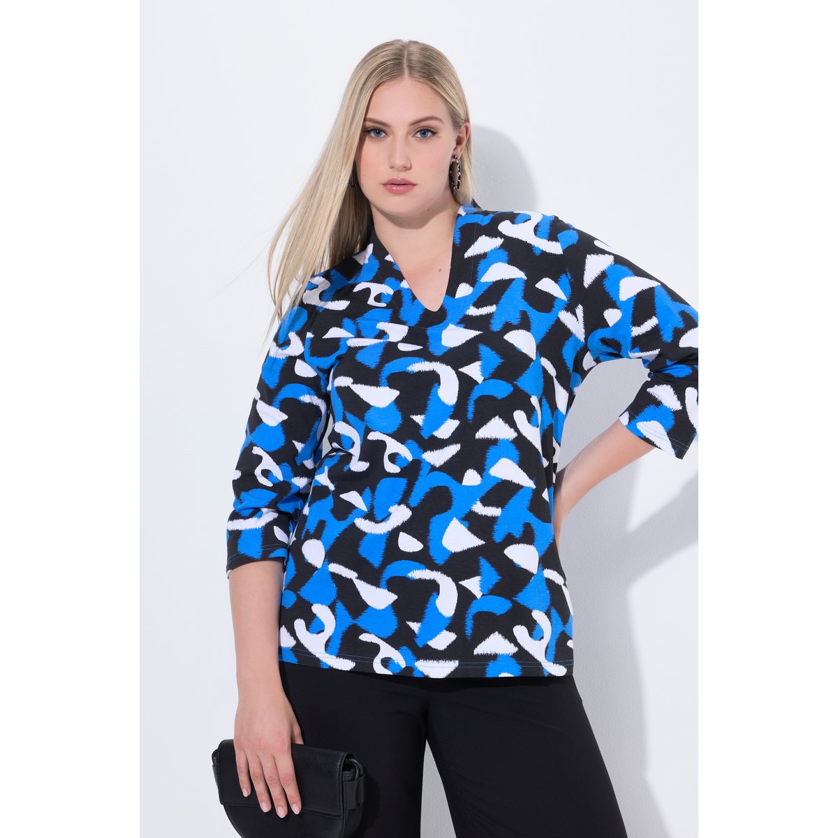 T-shirt à col calice et manches 3/4 bleu roi, ULLA POPKEN