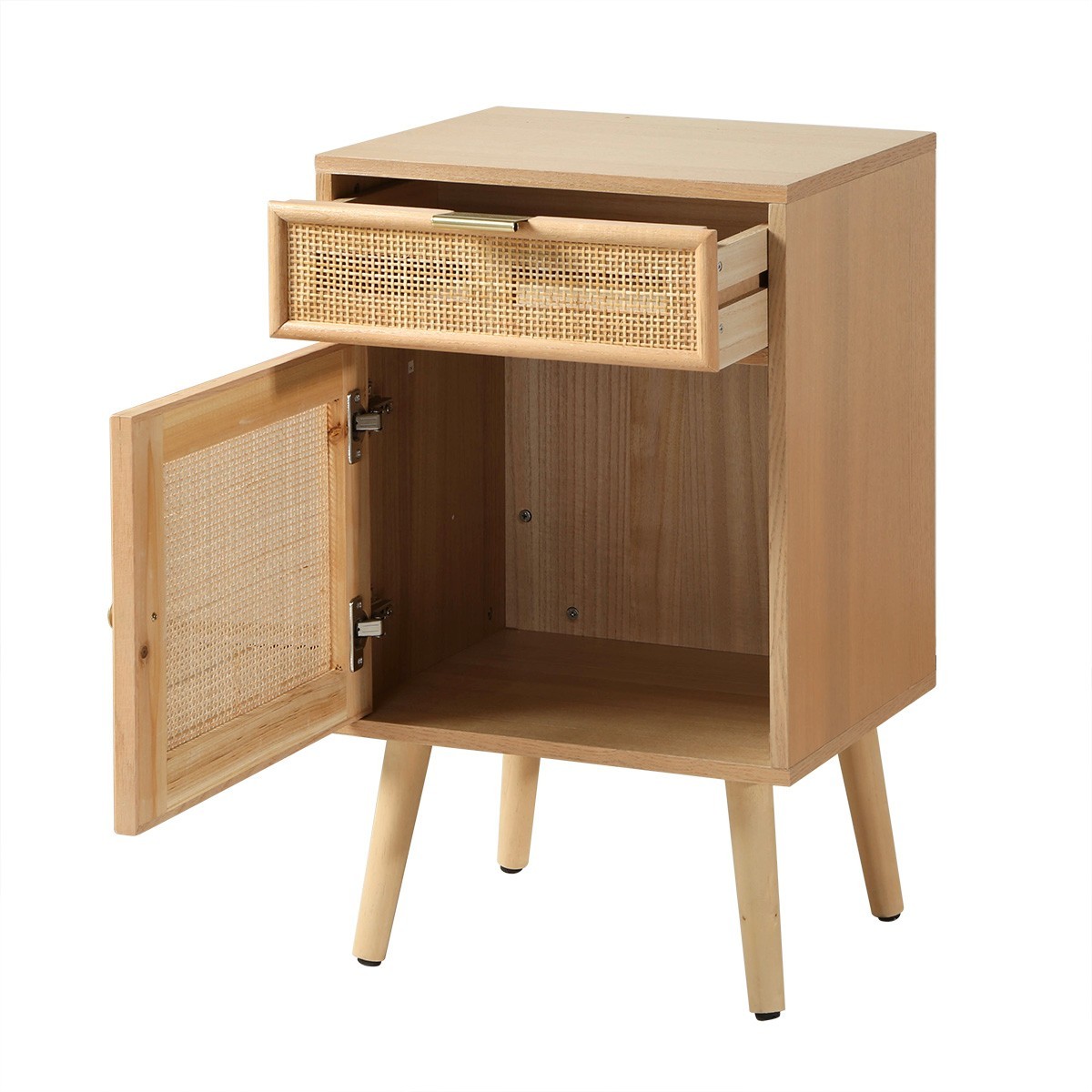 Table de chevet avec cannage en rotin naturel - MIYA bois clair, CALICOSY