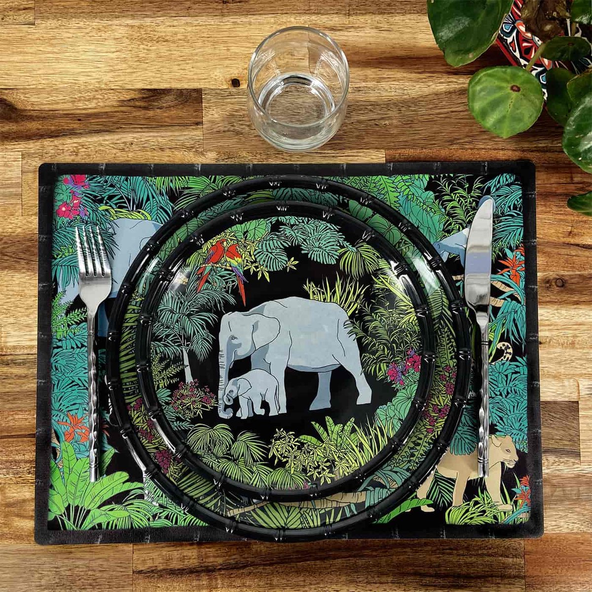 Set de table (40 x 30 cm) lot de 6 - Jungle noir / vert, LES JARDINS DE LA COMTESSE