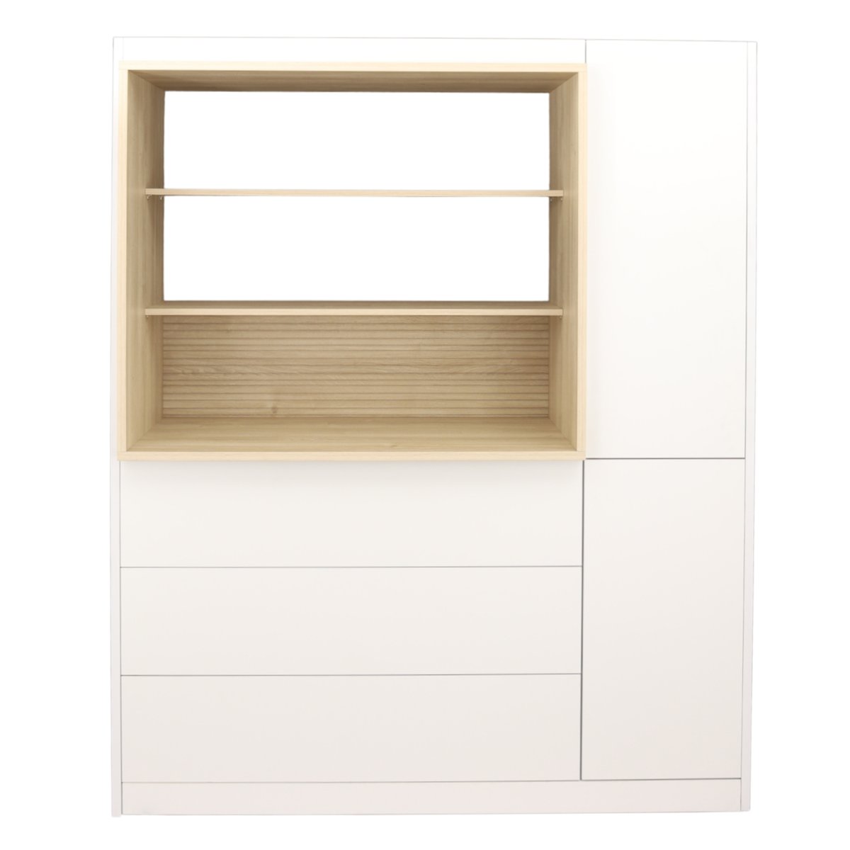 Combiné commode à langer 3 tiroirs, 1 colonne et niche décor chêne sépia blanc, SAUTHON