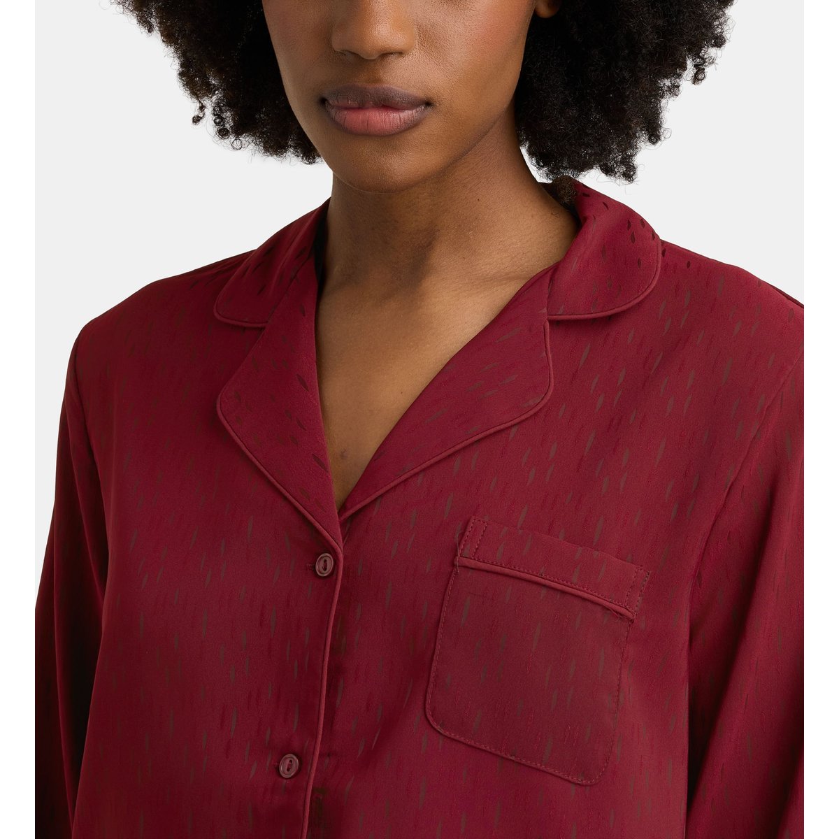Pyjama long diola en satin jacquard bordeaux, GALERIES LAFAYETTE