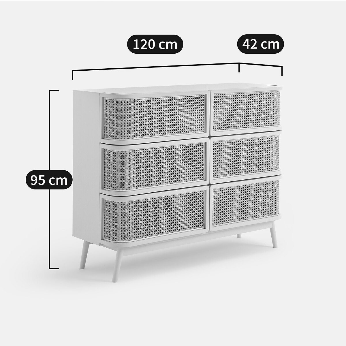 Comò a 6 cassetti con intreccio in rattan, LAORA avorio, LA REDOUTE INTERIEURS