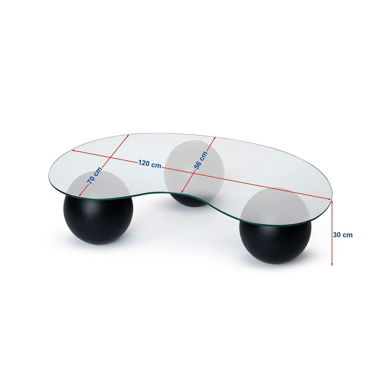 Table basse verre forme haricot pieds boules KOCHI fumé, PIER IMPORT