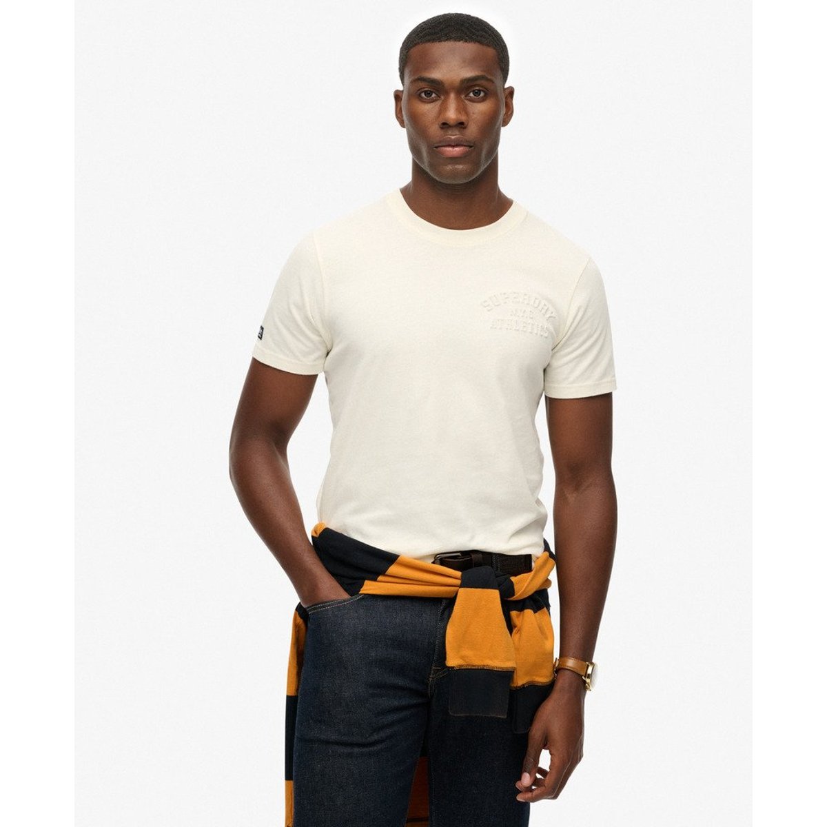 T-shirt décontracté à motif en relief Athletic blanc cassé, SUPERDRY
