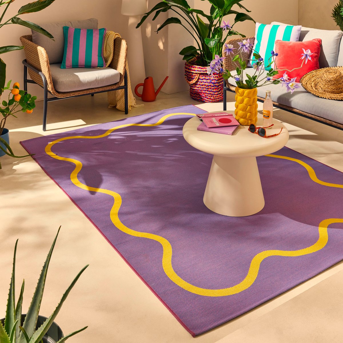 Tapis extérieur motif wavy POSITANO violet, NAZAR RUGS