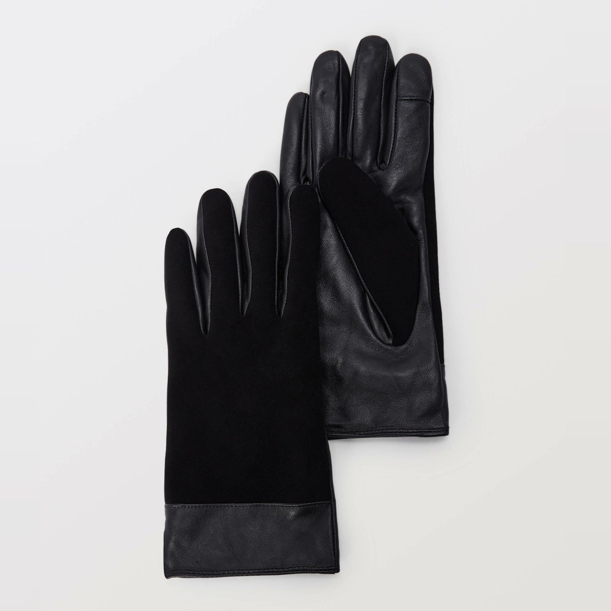 Gants bi-matière en cuir noir, MONOPRIX