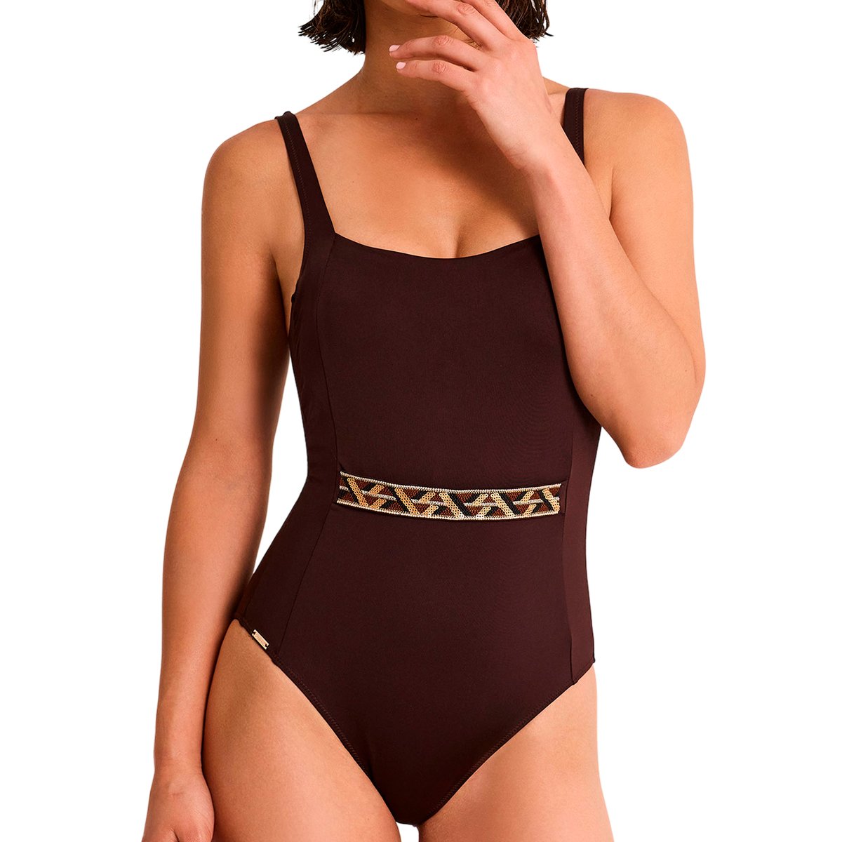 Maillot de bain une pièce sculptant armaturé DUNA marron, SELMARK MARE