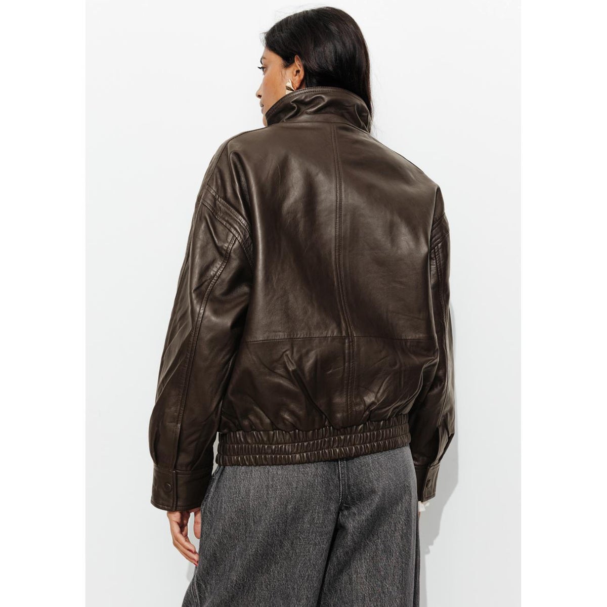 Blouson oversize 100% cuir marron, PROMOD