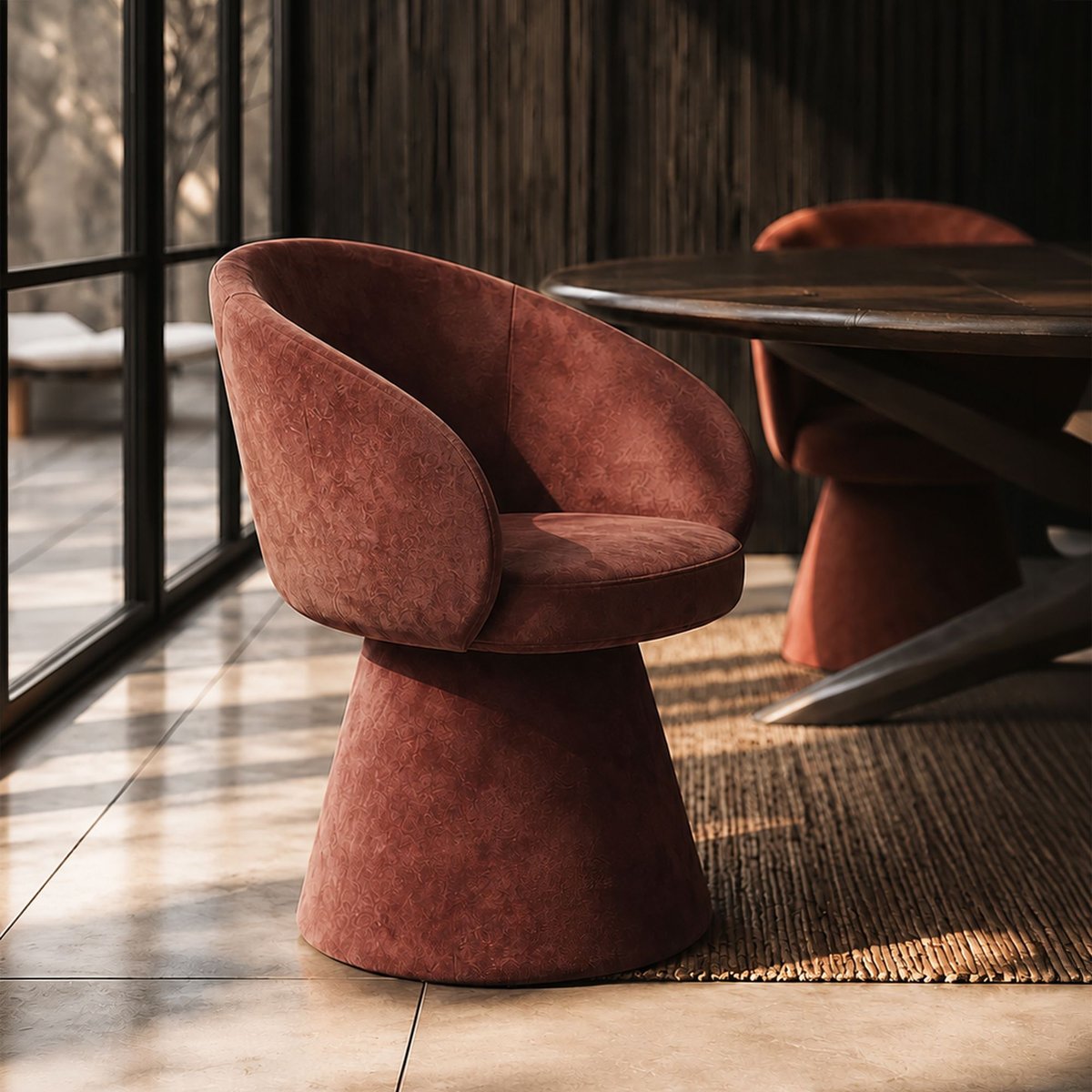 Fauteuil de table pivotant en velours, ALBA bordeaux, NOW'S HOME