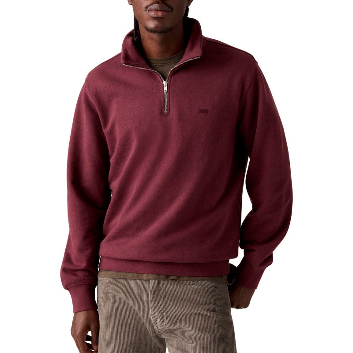 Sweat en coton bordeaux à coupe ajustée pourvu d'un col camionneur zippé rouge foncé, LEVI'S