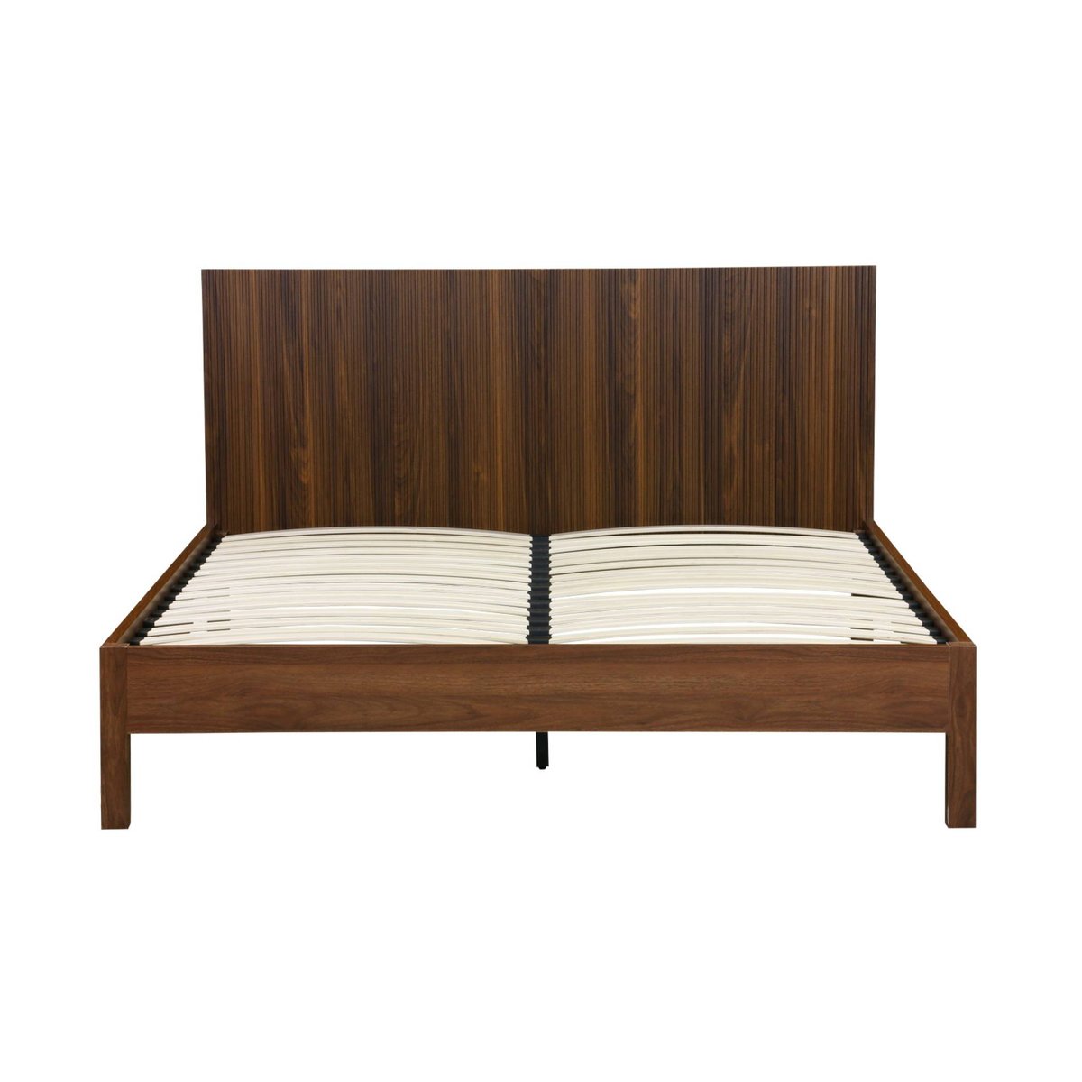 Lit avec sommier à lattes et tête de lit 160x200cm décor bois LINEAR noyer, SWEEEK