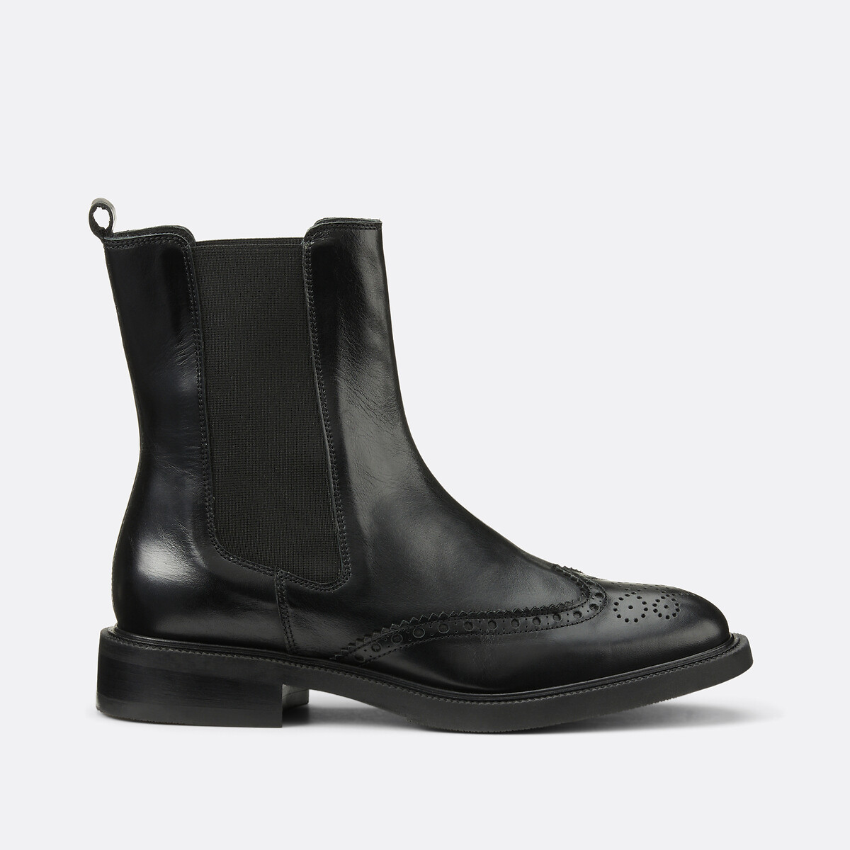 Perforated Leather Chelsea Boots black, LA REDOUTE COLLECTIONS