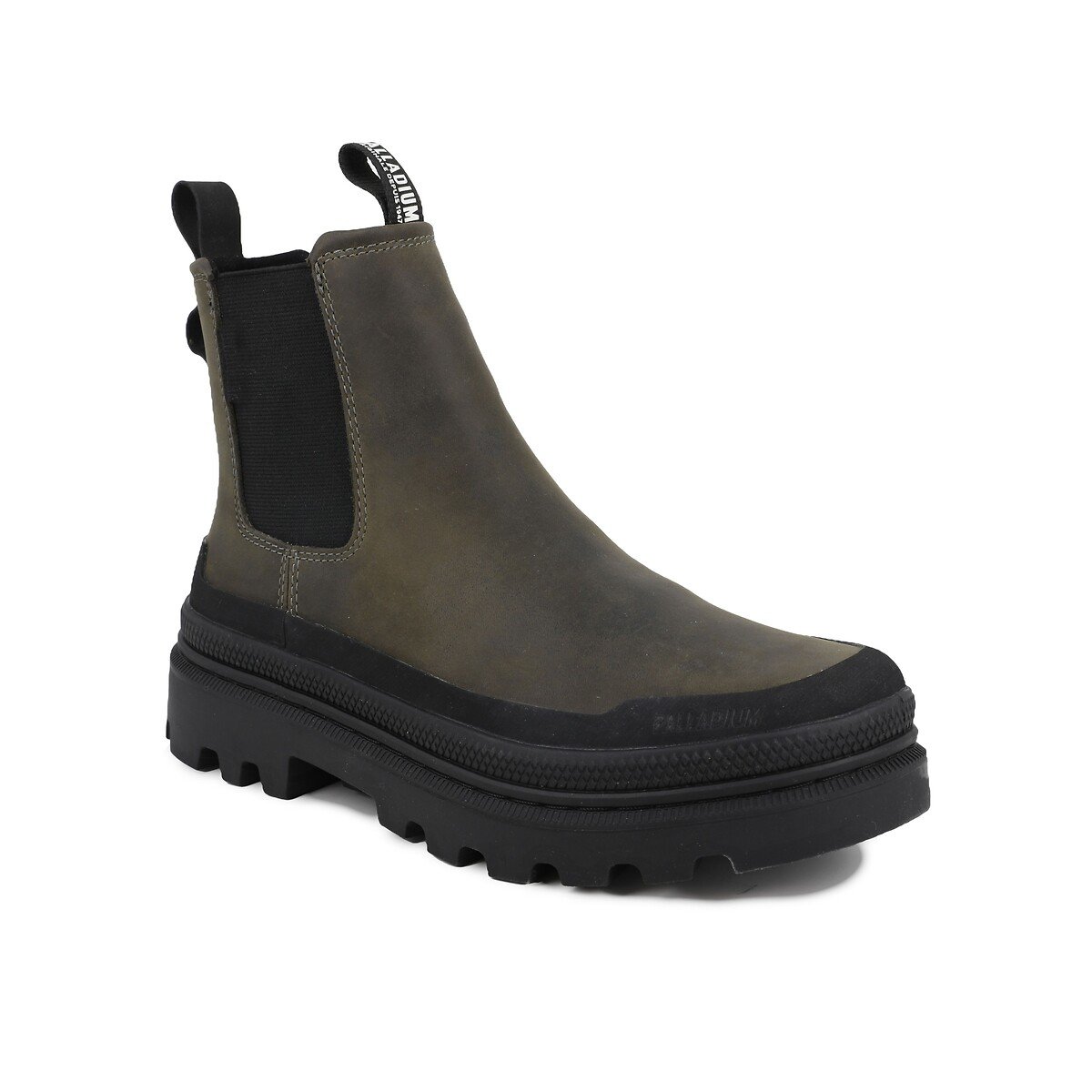 Bottines Trooper Chelsea Waterproof en cuir kaki, PALLADIUM