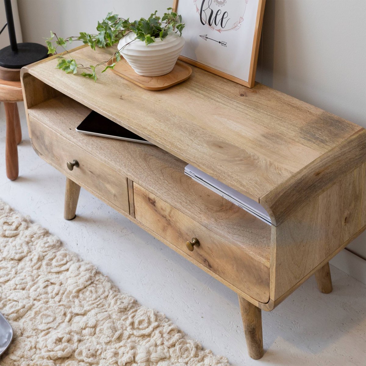 Meuble TV en bois de manguier MAEVA bois clair, MADE IN MEUBLES 