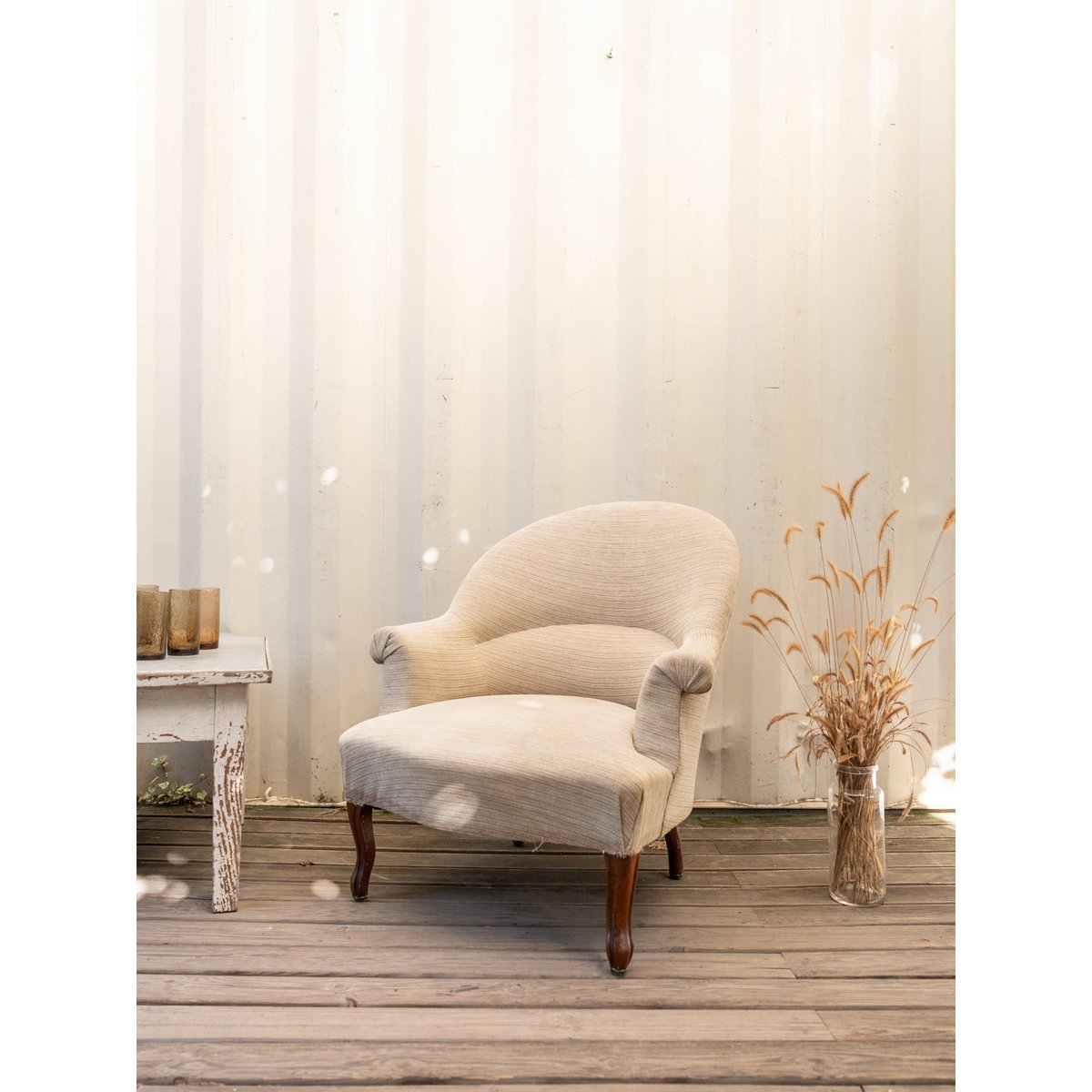 Fauteuil en bois et tissu beige Ernest N°1547 - Bon état beige, DEBONGOUT