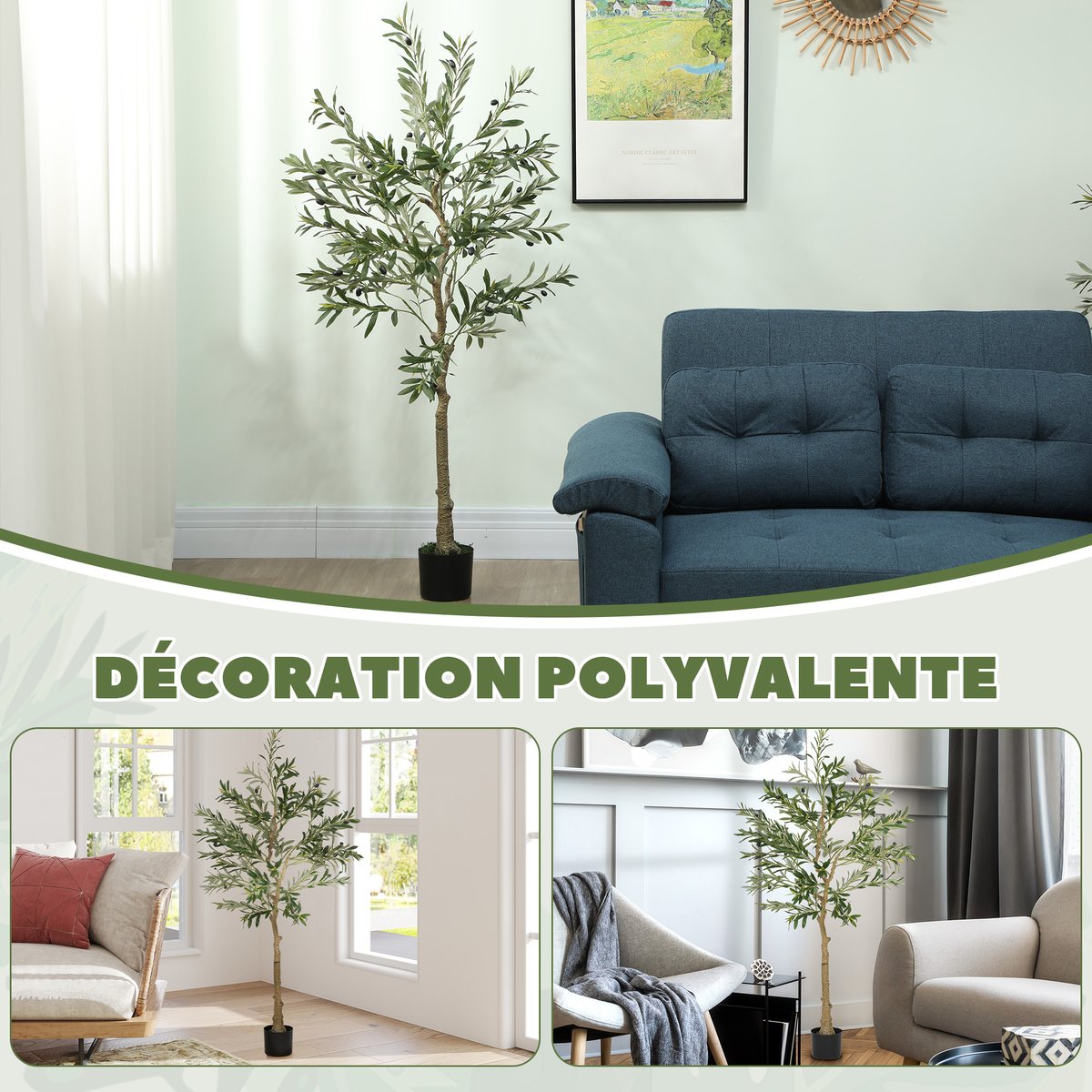 Olivier artificiel Soie Vert vert, HOMCOM