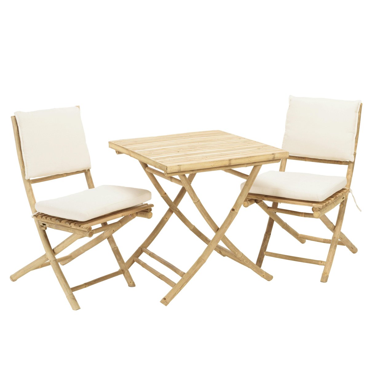 Lot de 2 chaises et 1 table pliantes en bambou CALVIA ecru, PIER IMPORT