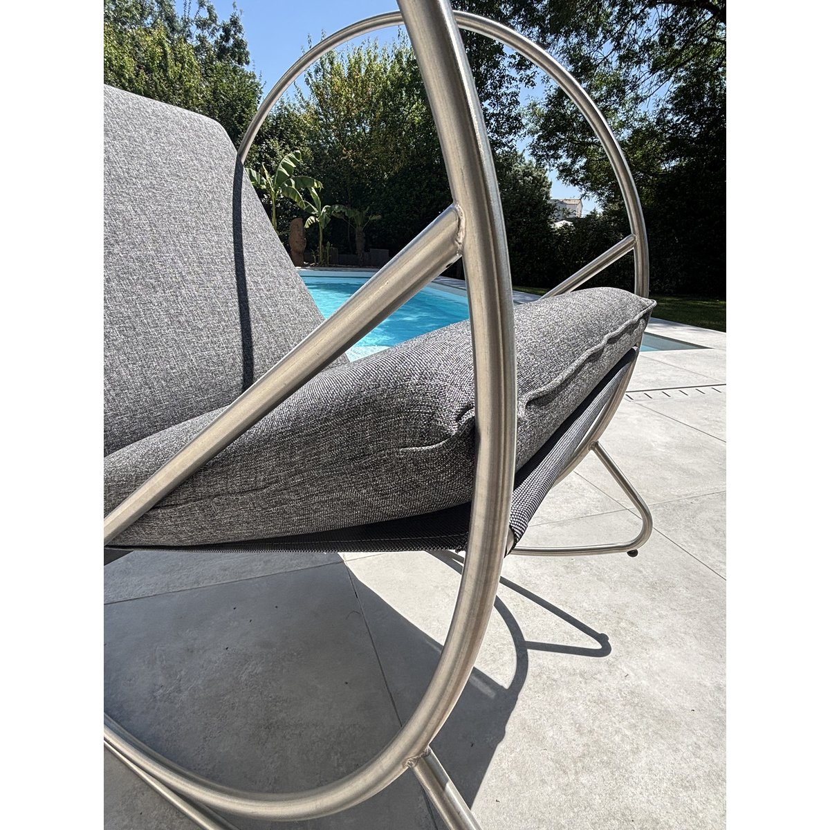 Fauteuil à bascule de jardin en inox et toile plastifiéee CAPRERA gris anthracite, DCB GARDEN