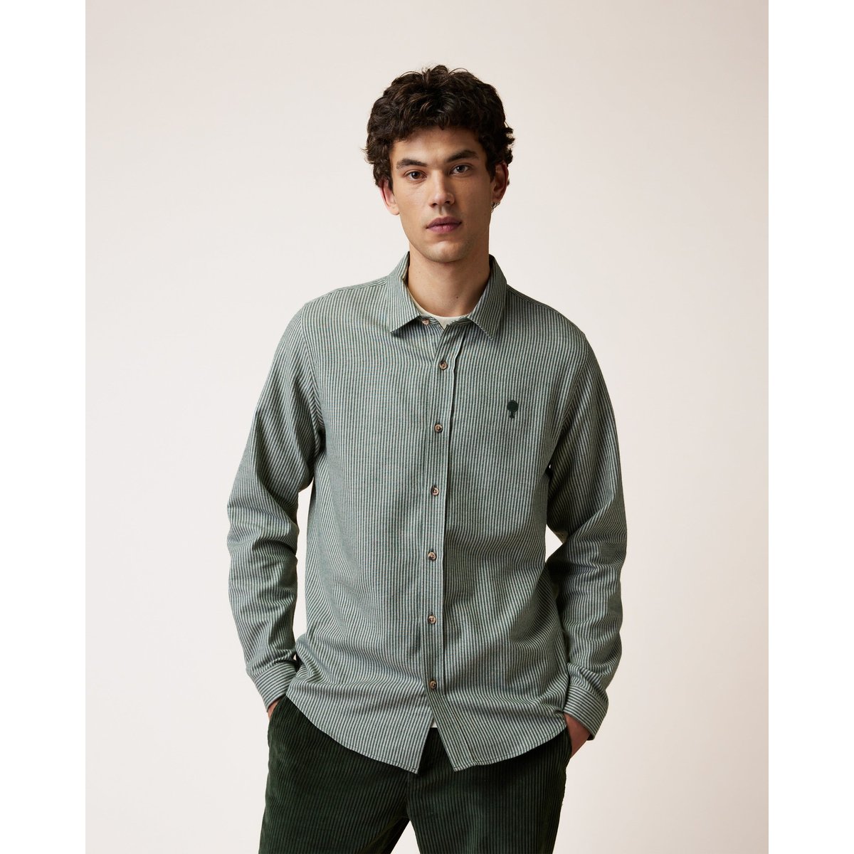 Chemise en flanelle vert foncé et écru, FAGUO