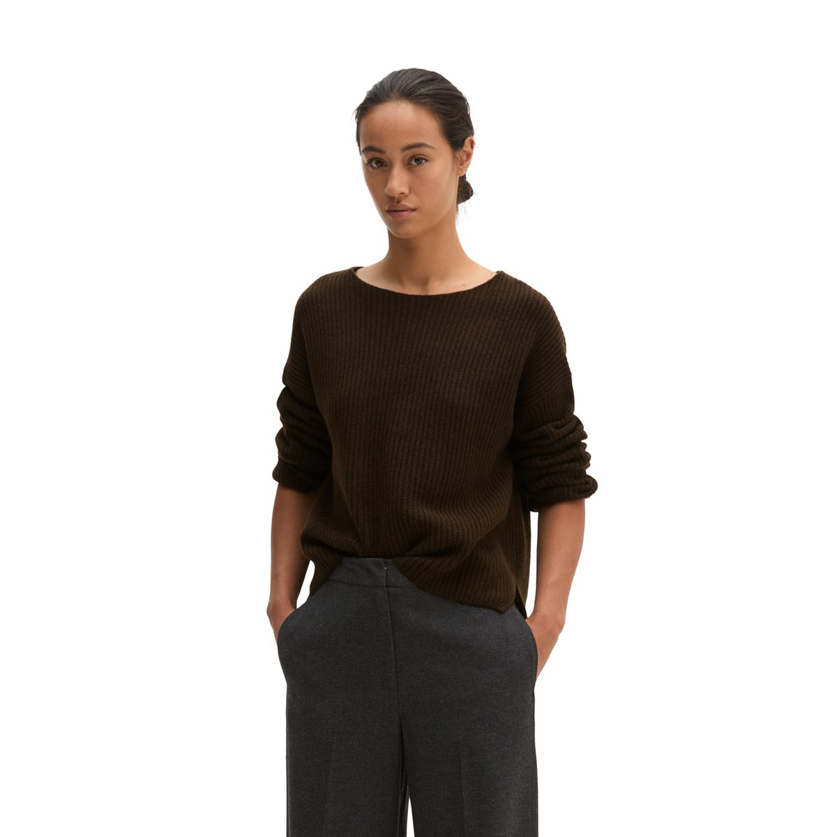 Pull en maille ample en mélange de laine vierge douce marron, MARC O'POLO