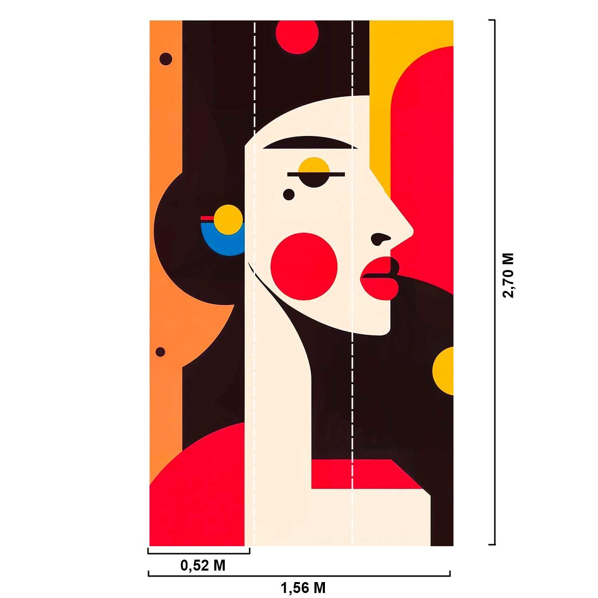 Papier peint portrait féminin pop art géométrique coloré multicolore, HEXOA