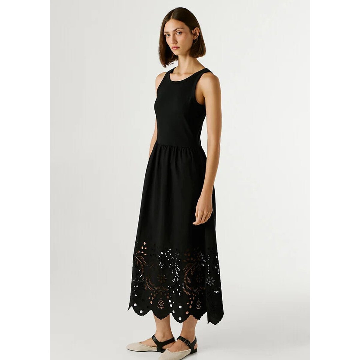 Robe longue, sans manches, avec détail broderies noir, PEPE JEANS