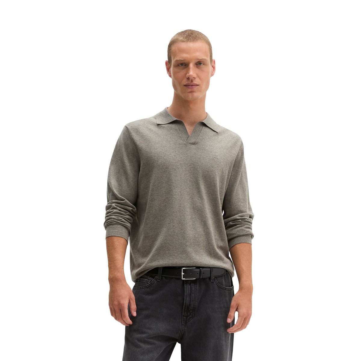 Polo en tricot régulier en mélange de coton et de cachemire bio gris, MARC O'POLO