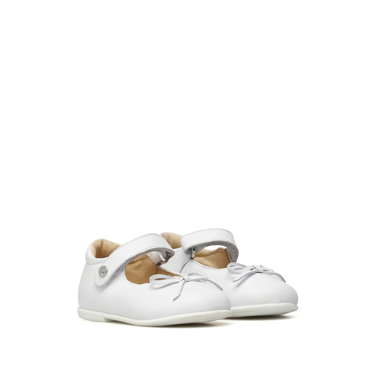 Ballerines En Cuir De Veau Avec Nœud Ballet blanc beige, NATURINO
