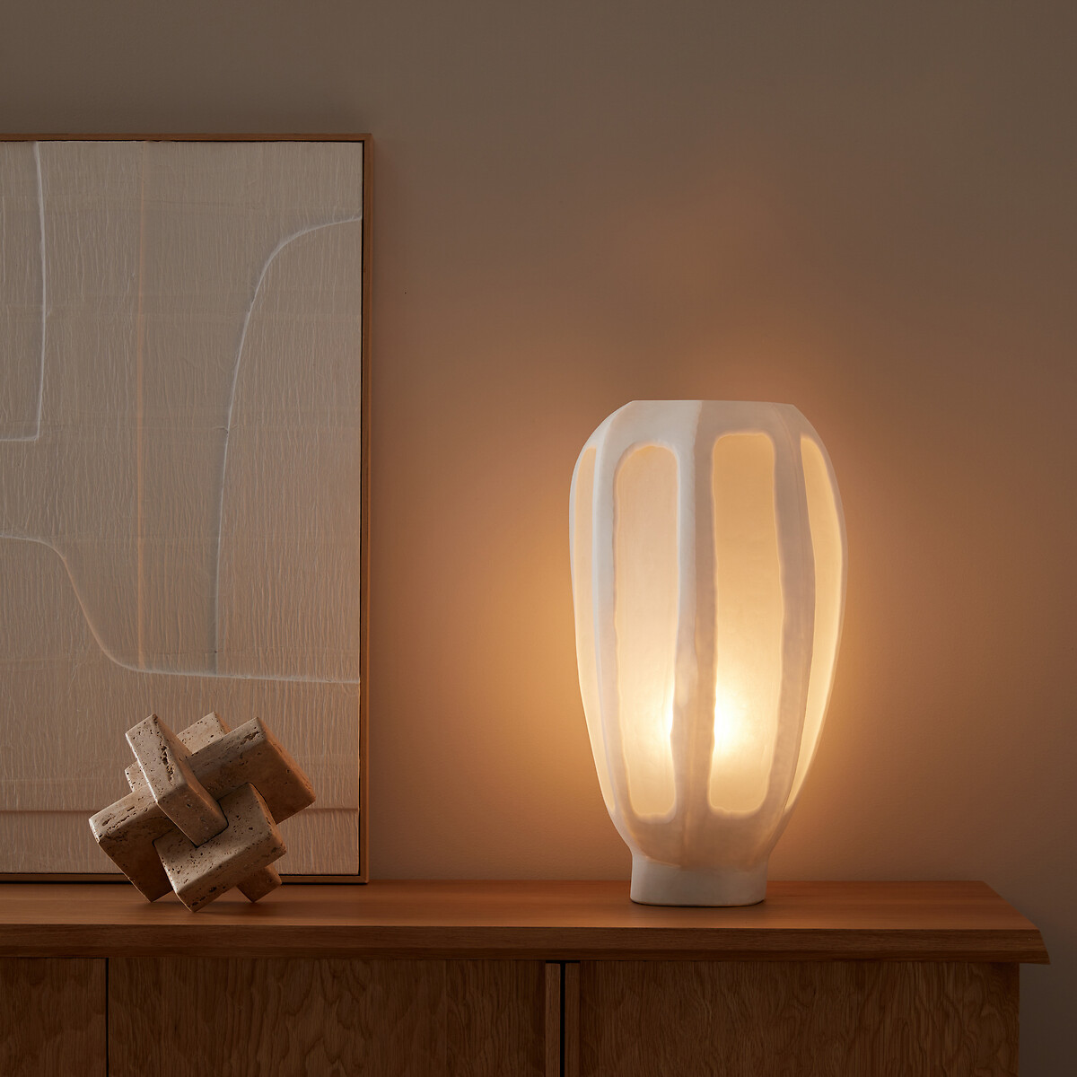 Lampe hexagonale verre givré et opaque, Halkide blanc, AM.PM