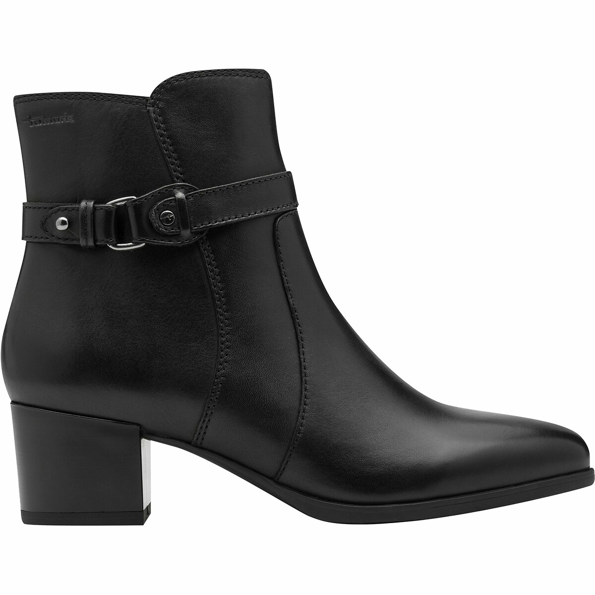 Bottines à talon en cuir noir, TAMARIS